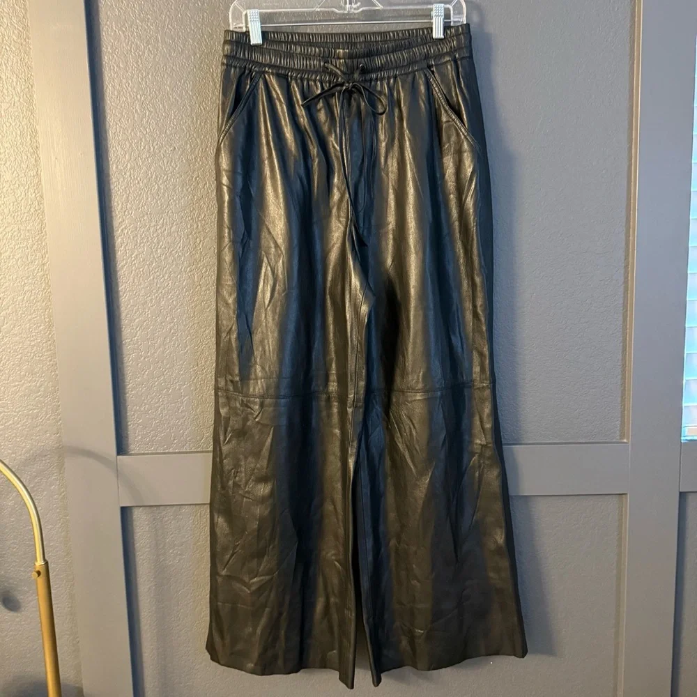 GOOD AMERICAN • Black Faux Leather wide leg pants - size 3 large - Picture 5 of 10
